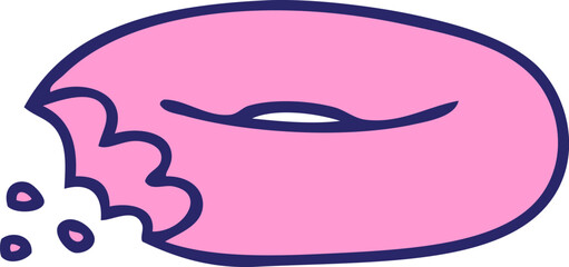 hand drawn quirky cartoon bitten bagel in bright neon color