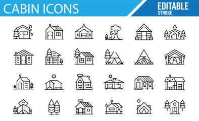 Editable Outdoor Cabin and Camping Icons for Graphic and Digital Design