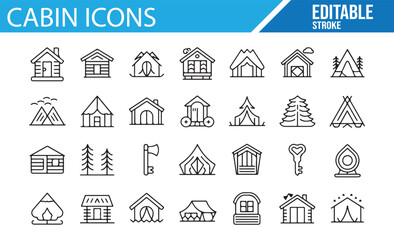 Nature Cabin Icons Set for Outdoor Adventure and Digital Projects
