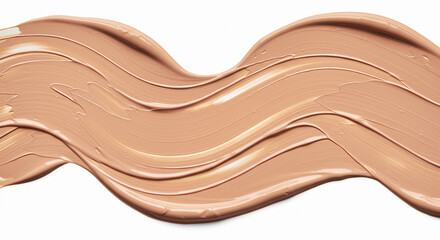 Texture of beige liquid foundation or cosmetic cream smeared on a white background.
