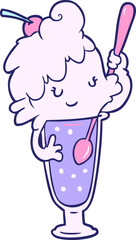 cartoon ice cream soda girl in bright neon color