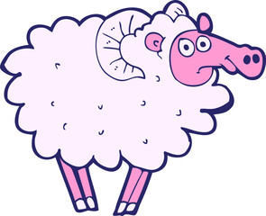 cartoon dirty sheep in bright neon color
