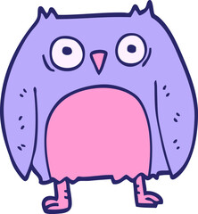 funny cartoon doodle owl in bright neon color