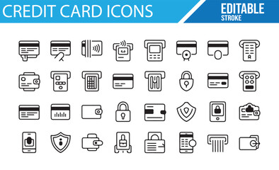 Vector Credit Card Icons for Digital Transactions and Payment Systems