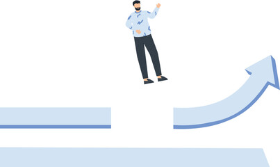Business Growth Concept: Man Standing Over Gap with Arrow Pointing Up, Success,business growth, upward arrow, financial success, career advancement,
