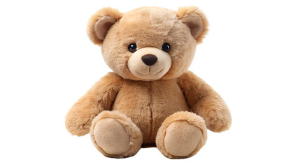Obraz premium A cute and fluffy brown teddy bear sits looking forward, isolated on transparent background