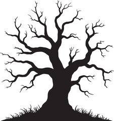haunted tree Halloween black silhouette vector, spooky simple silhouette design icon on white background, Halloween clipart illustration