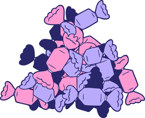 cartoon candy in bright neon color