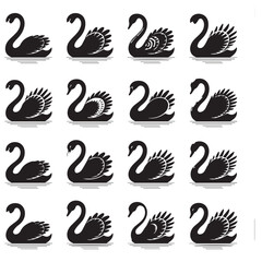 Obraz premium Collection of elegant black swan silhouettes with detailed feather patterns on white background