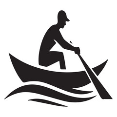 Fototapeta premium Silhouette of a person rowing a boat across stylized water waves
