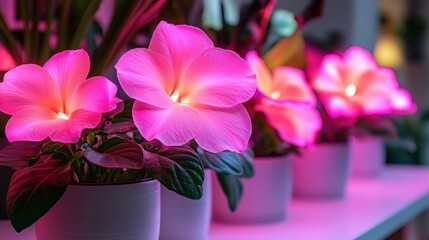 Vibrant pink flowers in pots