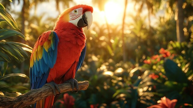 Vibrant parrot in tropical paradise
