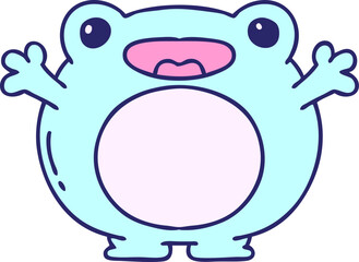 cartoon of a cute happy frog in bright neon color