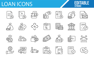 Editable Financial Icons for Loan Management and Banking Applications