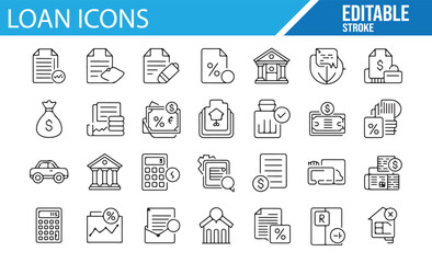 Loan Application and Banking Icons for Finance and Web Design