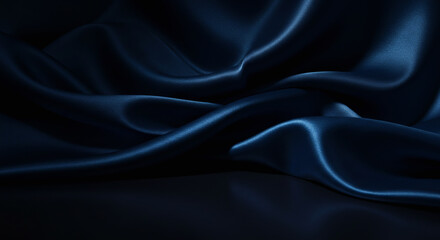 Fototapeta premium Dark blue silk or satin fabric texture, elegant luxury background. 