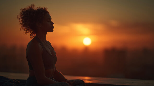 Embracing the dawn, a woman with vitiligo practices yoga at sunrise