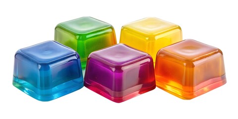 Isolated, bright, colorful set of square jelly's in a white background, perfect dessert item