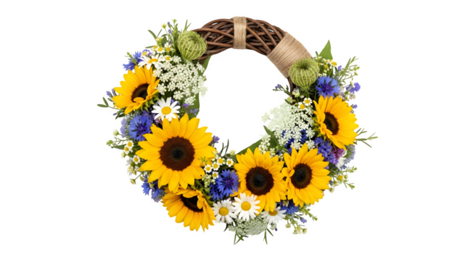 Sunflower Wreath, isolated on white background
