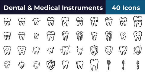 Assortment of tooth illustrations showing dental care and hygiene in a neat organized arrangement