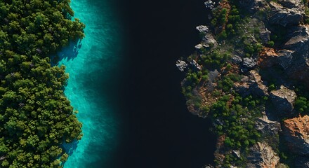 Obraz premium A turquoise lake meets a rocky coastline