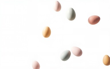 Set of various Easter eggs falling into the air, isolated on a white background. Easter holidays. High quality