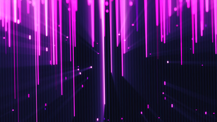 Abstract digital background with vertical magenta light trails creating a dynamic, futuristic tunnel effect