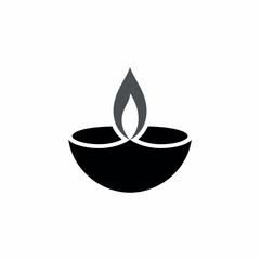 Elegant Black and White Illustration of a Traditional Oil Lamp with a Flickering Flame Symbolizing Light Hope and Spirituality on a Clean White Background
