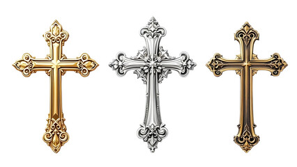 Ornate Christian Crosses, isolated on white background