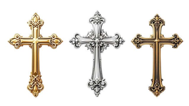 Ornate Christian Crosses, isolated on white background