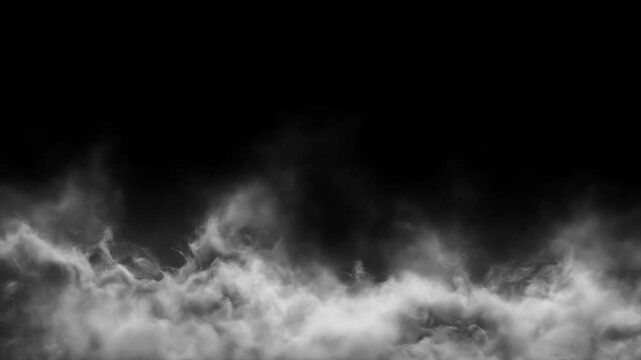 White Smoke and Vapor Moving on Black Background, Cinematic Slow Motion