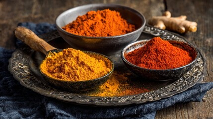 Colorful spices on a tray