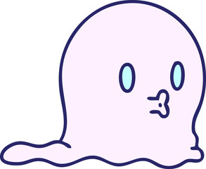 cartoon of a spooky ghost just floating along in bright neon color