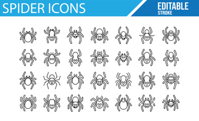 Black and White Spider Icons for Website and Graphic Design