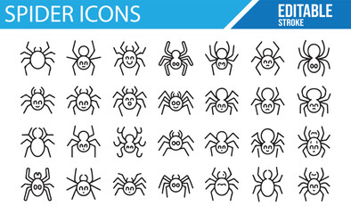 Editable Spider Icons Set for Web Design, Vector Spider Illustrations for Graphic and Creative Use in Projects, Icon Set for Digital Art 