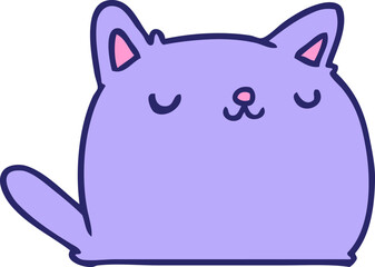 cartoon illustration of cute kawaii cat in bright neon color