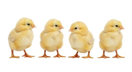 Adorable fluffy baby chicks yellow easter chick poultry farm animal birds isolated white background cute  100
