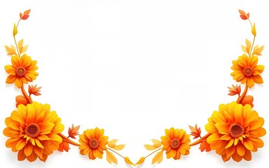 Marigold flower border for indian hindu festivals isolated on a transparent background, png image. High quality
