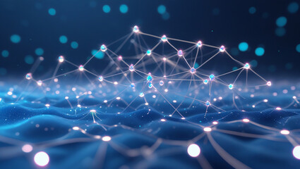 Abstract glowing blue network of connected nodes and lines on a dark background