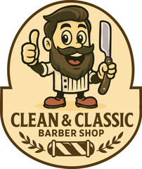 Barber Label Sticker with Mascot Logo Template