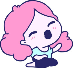 freehand drawn cartoon of cute kawaii girl in bright neon color