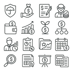Financial services collection, money and banking icons set. finance and investment symbols