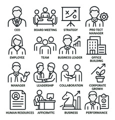 Corporate leadership icon collection, business management symbols. team development set