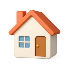 Minimalistic 3D render of a charming white house with orange roof and chimney on isolated white background