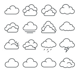 Cloudy weather icon collection, simple weather symbols. climate and sky forecast set