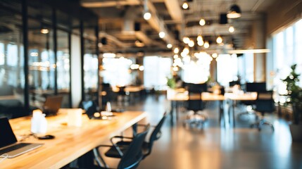 A modern, open-plan office space filled with natural light and contemporary furniture creates a collaborative work environment.