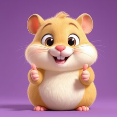 Naklejka premium Hamster Giving Thumbs Up Cartoon Illustration on Purple Background