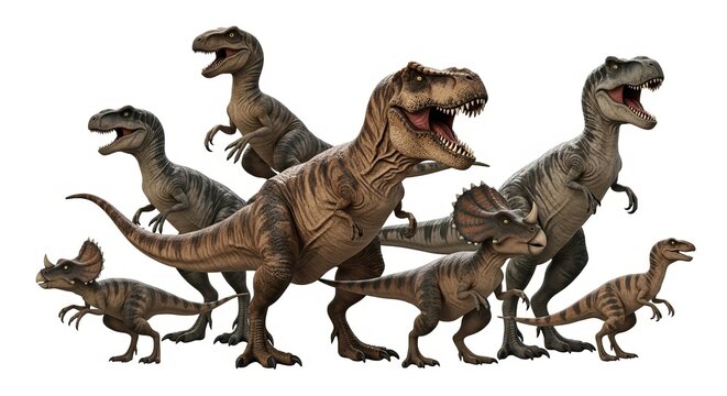 Dinosaur species t rex raptor triceratops jurassic world prehistoric animals dinosaurs illustration art