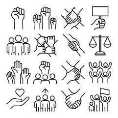 Hand gesture icon collection, unified hand signs. communication and teamwork symbols set