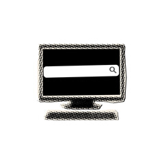  Halftone computer monitor with search bar,find information in internet browser concept,trendy collage elements